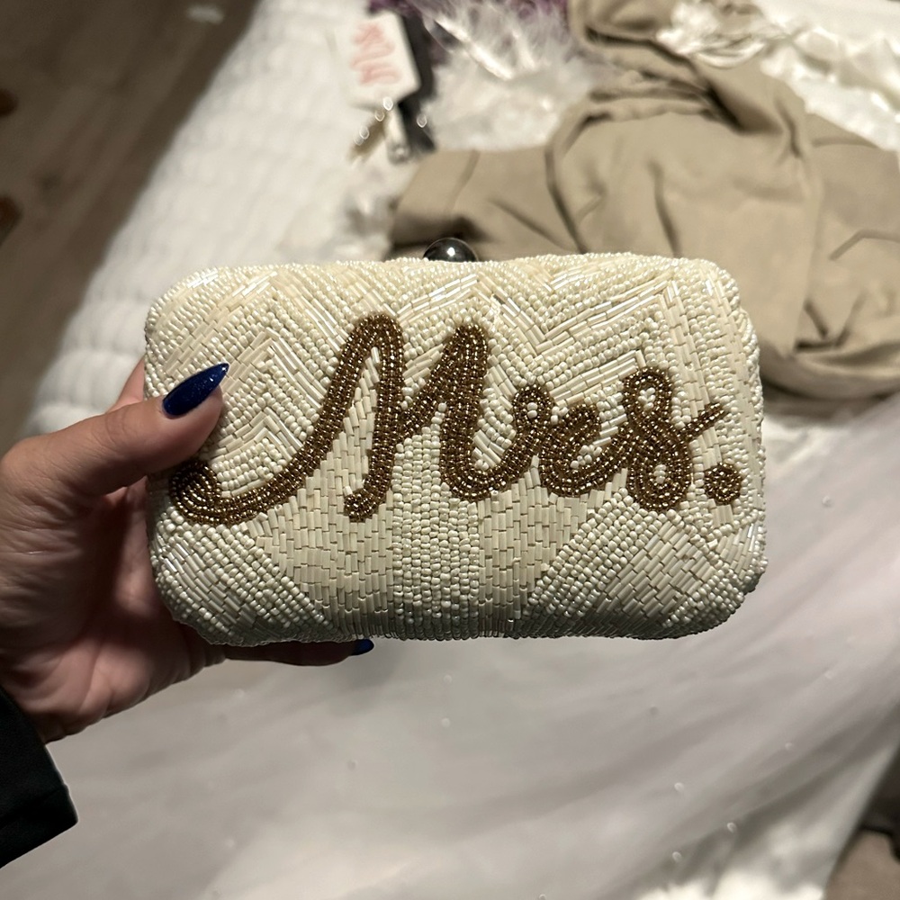 Beaded 'Mrs.' Ivory Clutch with Gold Detail - Picture 2 of 4